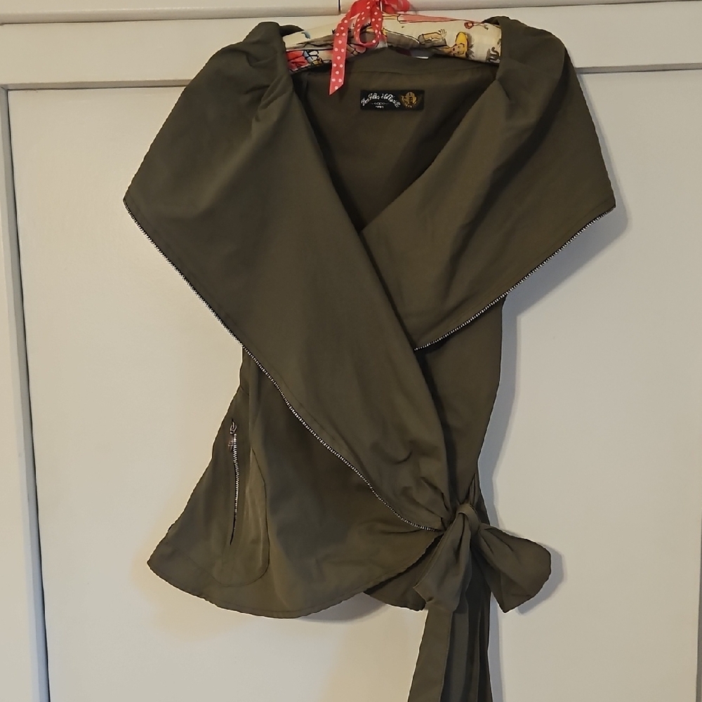 French Olive Green Wrap Top Size M